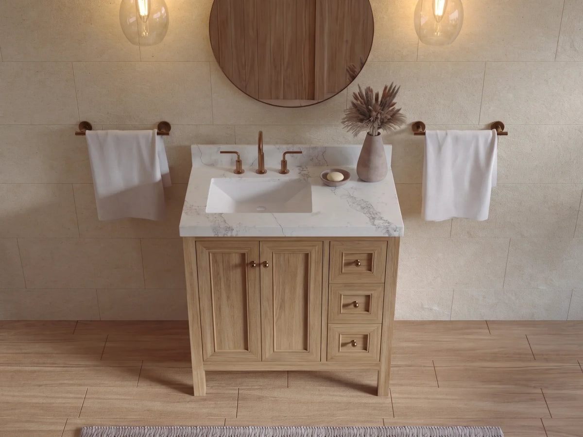 Nashville Teak Wood 36 in. W x 22 in. D Left Offset Sink Bathroom Vanity