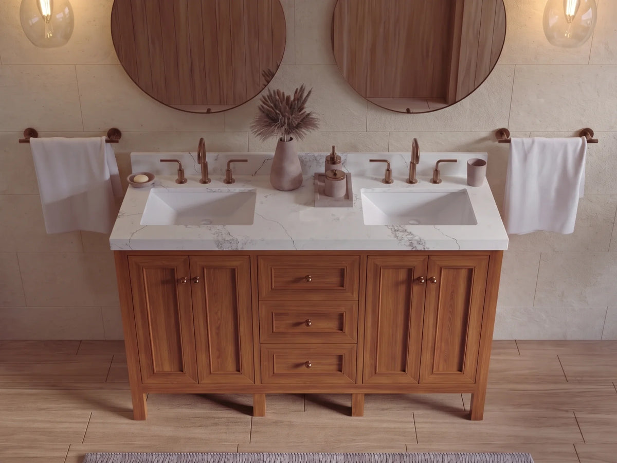 Nashville Teak Wood 60 in. W x 22 in. D Double Sink Bathroom Vanity