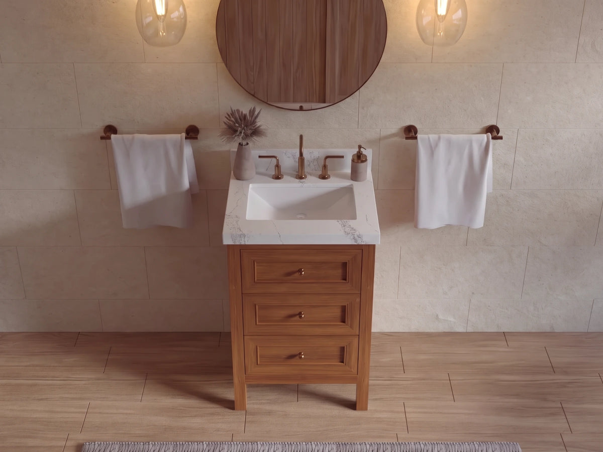 Nashville Teak Wood 24 in. W x 22 in. D Single Sink Bathroom Vanity