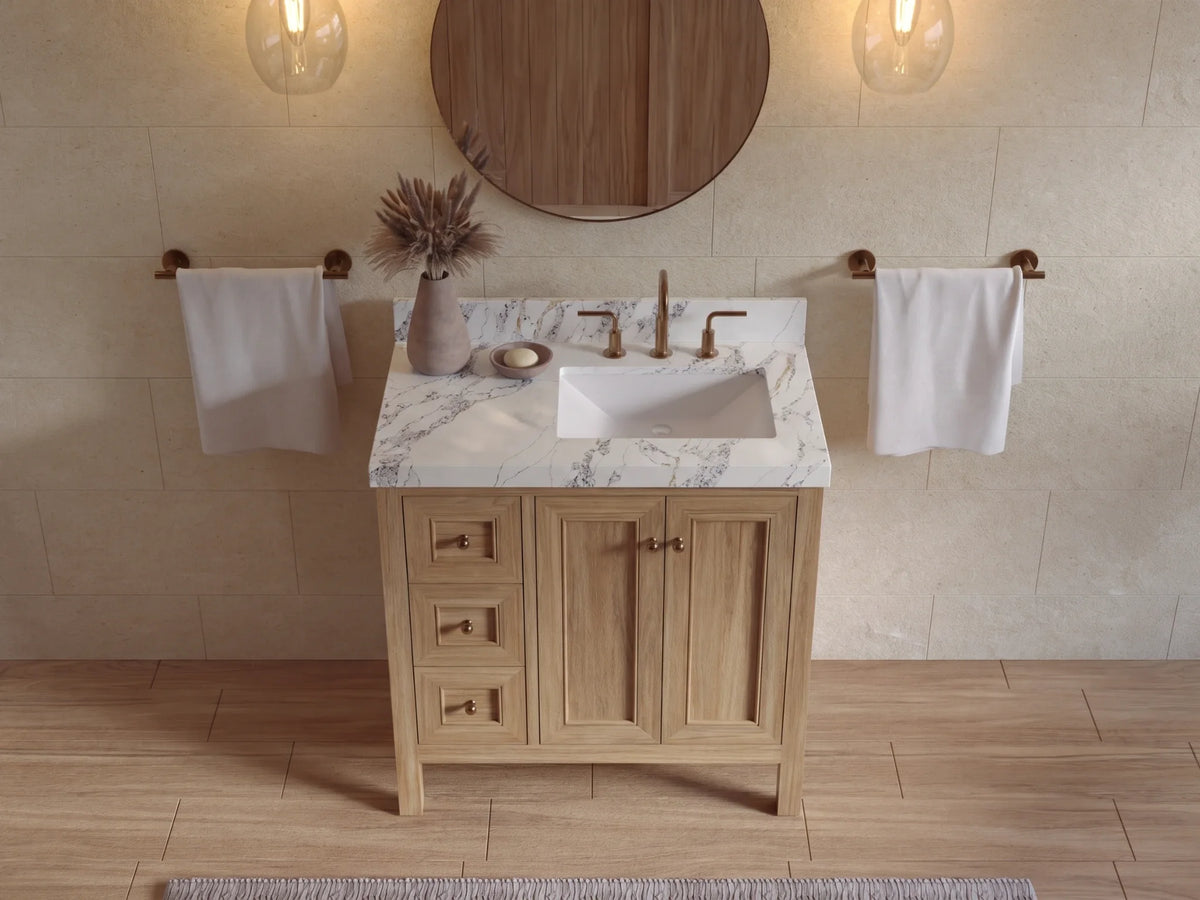Nashville Teak Wood 36 in. W x 22 in. D Right Offset Sink Bathroom Vanity