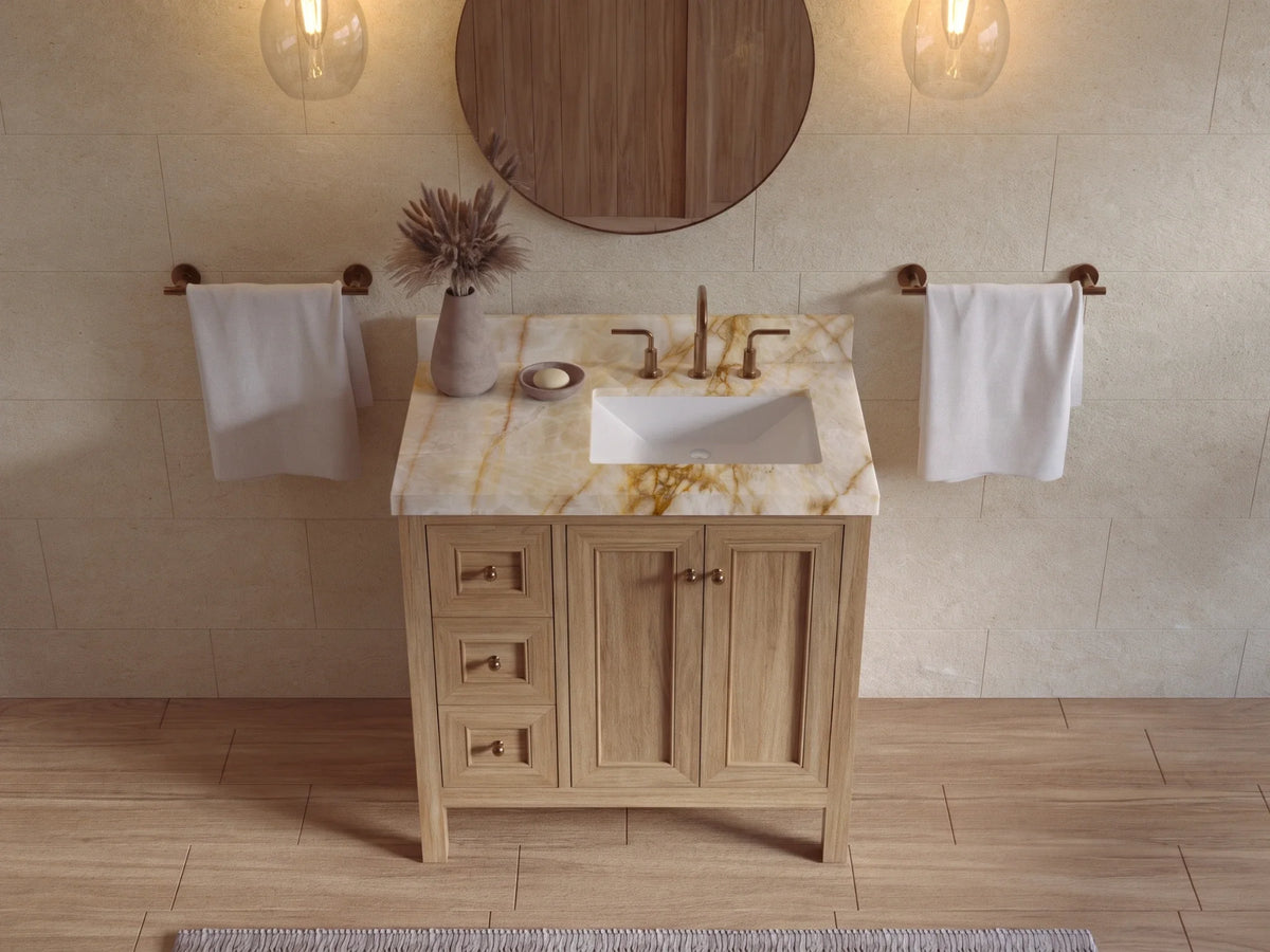 Nashville Teak Wood 36 in. W x 22 in. D Right Offset Sink Bathroom Vanity