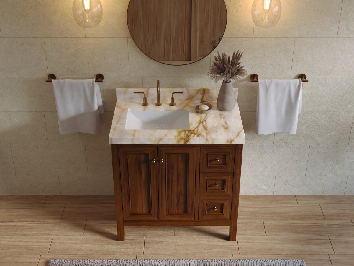 Nashville Teak Wood 36 in. W x 22 in. D Left Offset Sink Bathroom Vanity