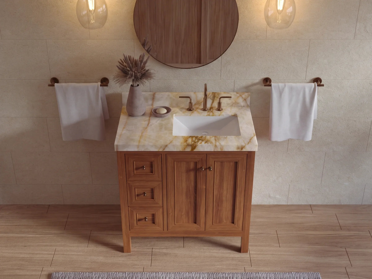 Nashville Teak Wood 36 in. W x 22 in. D Right Offset Sink Bathroom Vanity
