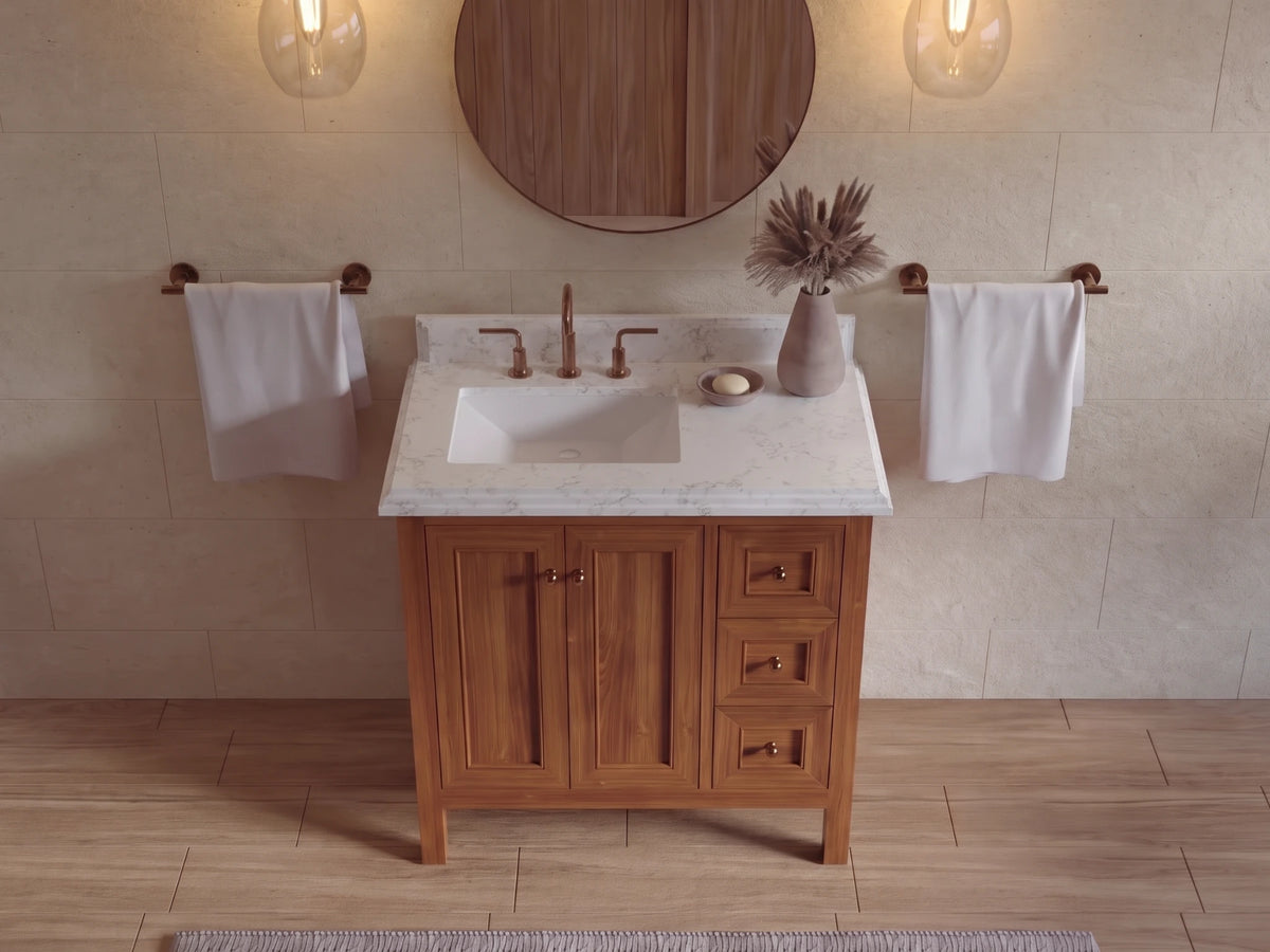 Nashville Teak Wood 36 in. W x 22 in. D Left Offset Sink Bathroom Vanity