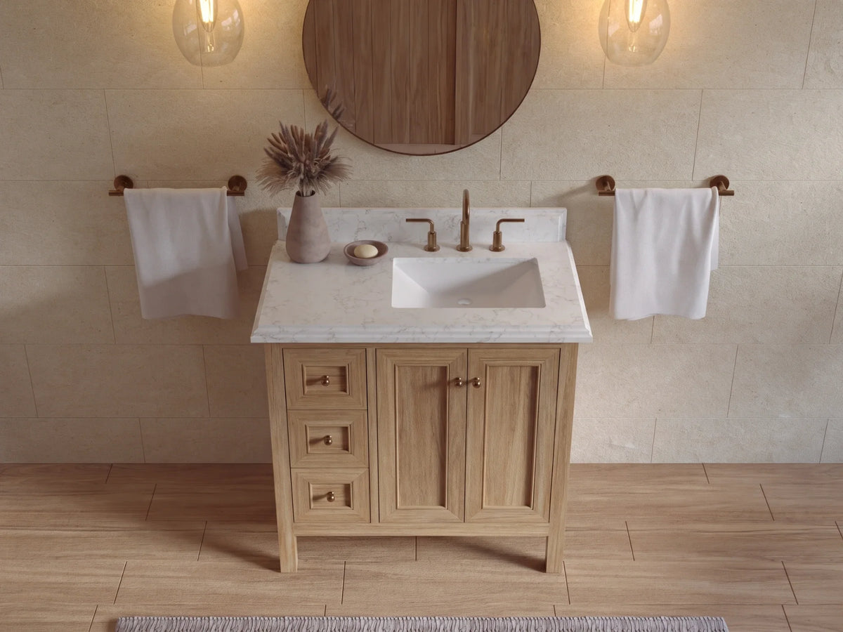 Nashville Teak Wood 36 in. W x 22 in. D Right Offset Sink Bathroom Vanity