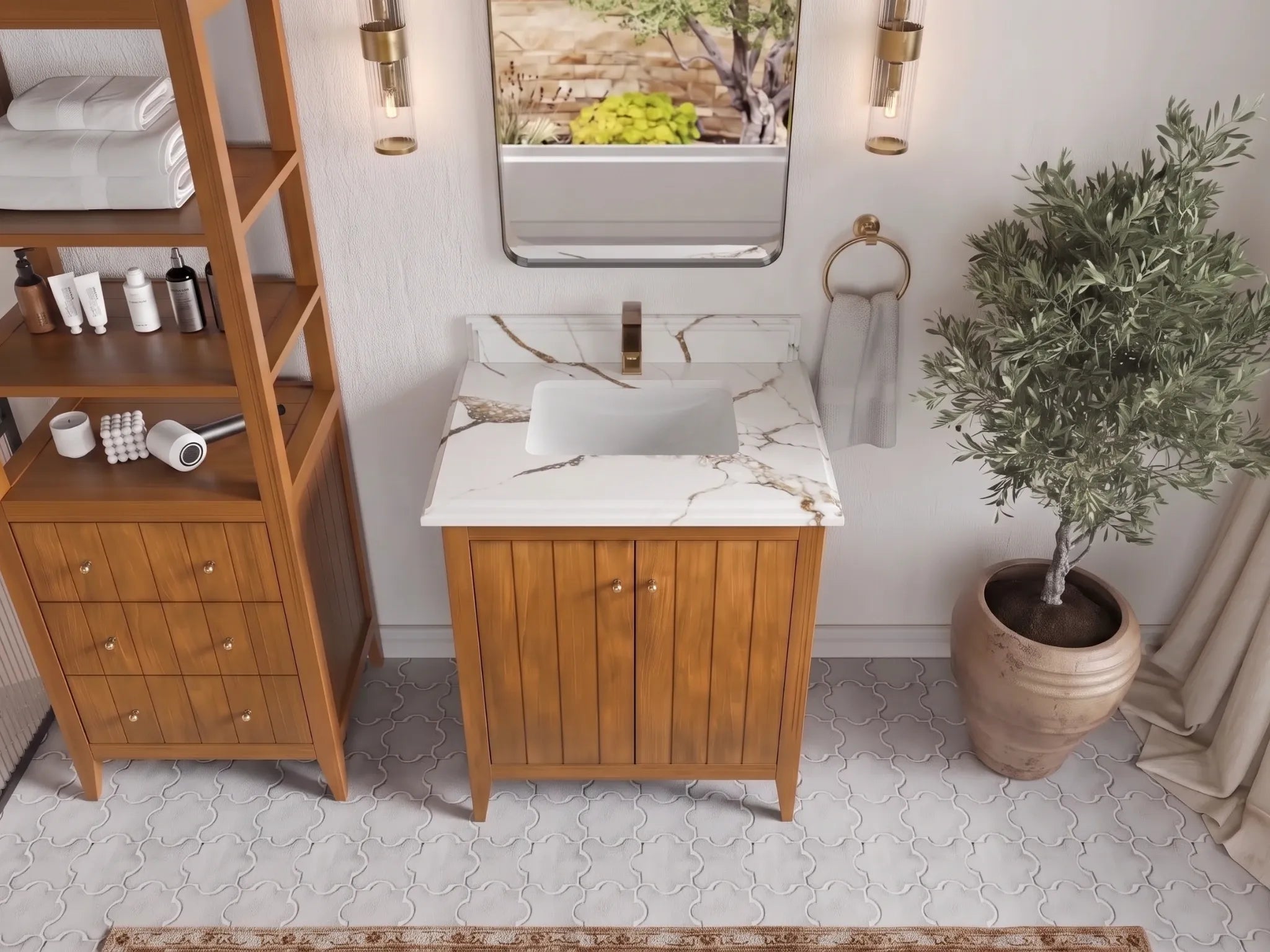 Atlanta Teak Wood 30 in. W x 22 in. D Single Sink Bathroom Vanity
