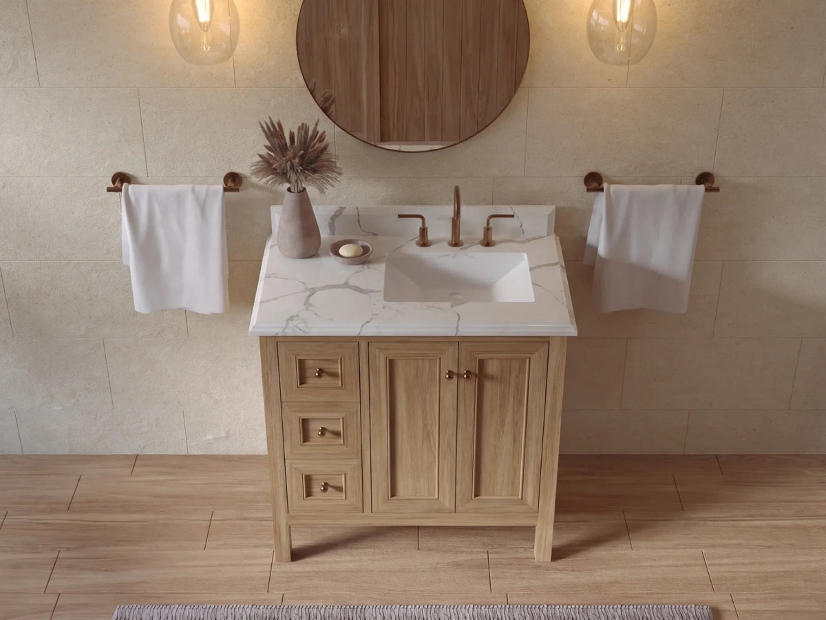 Nashville Teak Wood 36 in. W x 22 in. D Right Offset Sink Bathroom Vanity