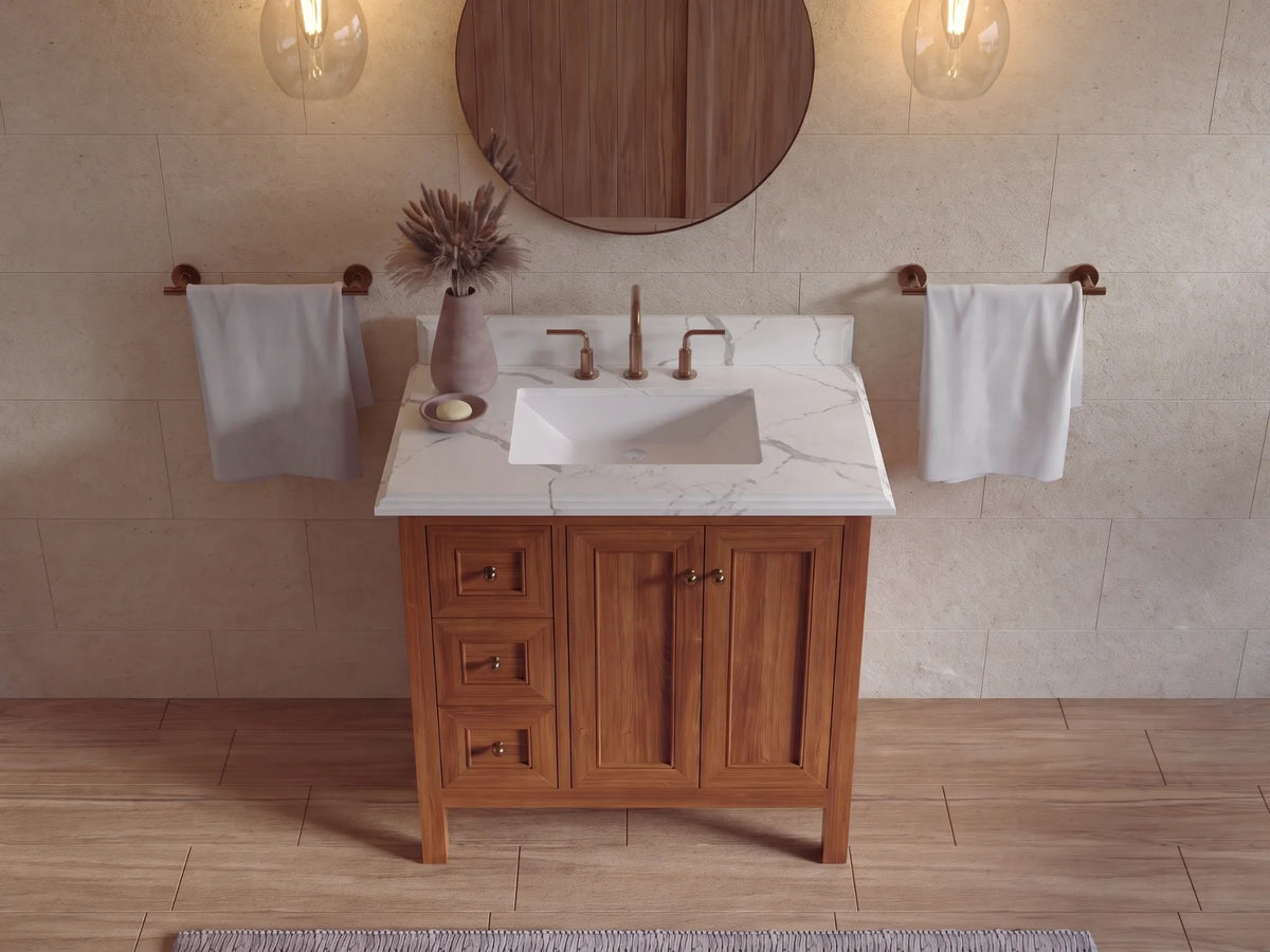 Nashville 36 in. W x 22 in. D Center Sink Teak Wood Bathroom Vanity
