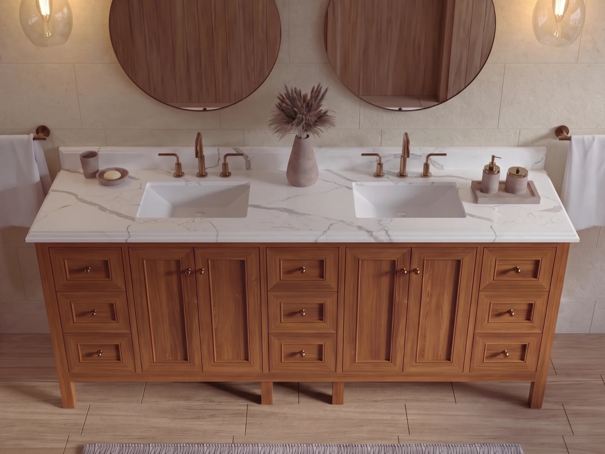 Nashville Teak Wood 84 in. W x 22 in. D Double Sink Bathroom Vanity
