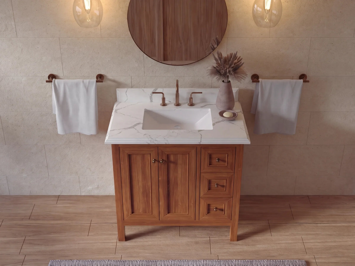 Nashville Teak Wood 36 in. W x 22 in. D Center Sink Bathroom Vanity