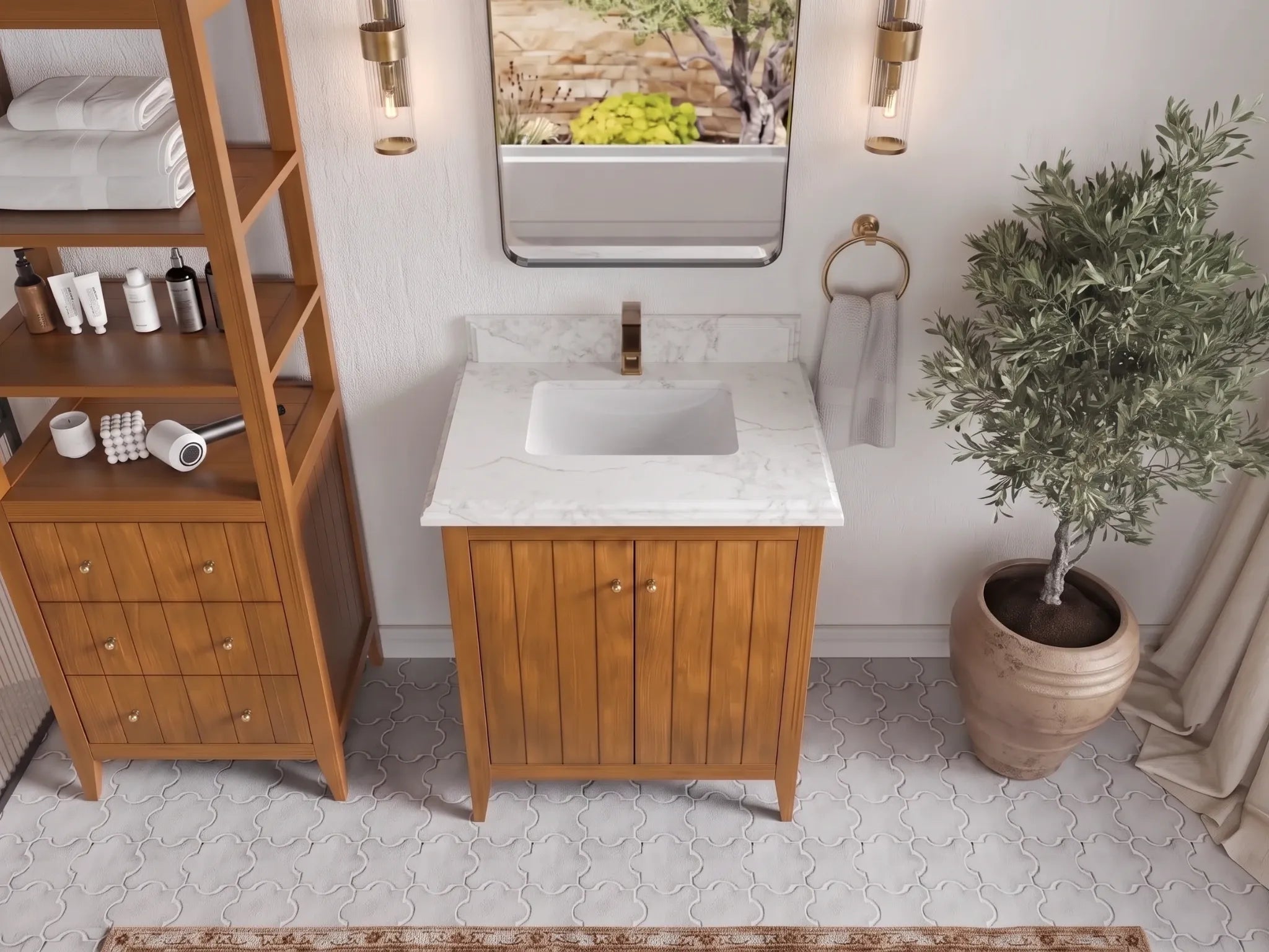 Atlanta Teak Wood 30 in. W x 22 in. D Single Sink Bathroom Vanity