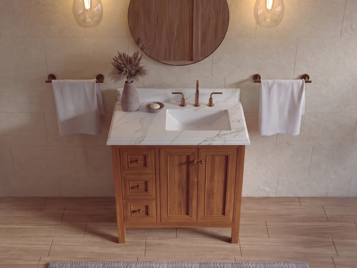 Nashville Teak Wood 36 in. W x 22 in. D Right Offset Sink Bathroom Vanity