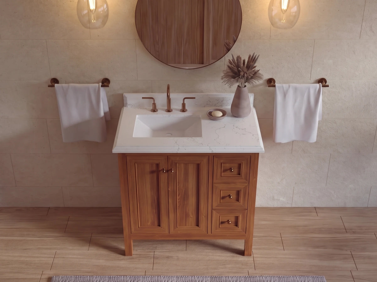 Nashville Teak Wood 36 in. W x 22 in. D Left Offset Sink Bathroom Vanity