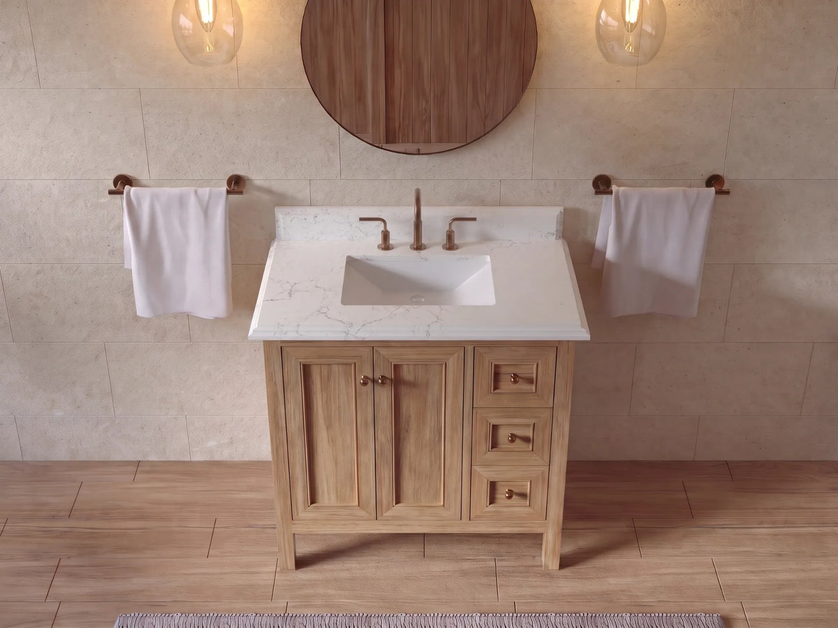 Nashville Teak Wood 36 in. W x 22 in. D Center Sink Bathroom Vanity