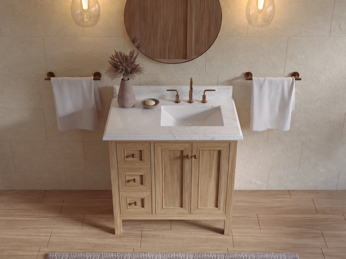Nashville Teak Wood 36 in. W x 22 in. D Right Offset Sink Bathroom Vanity