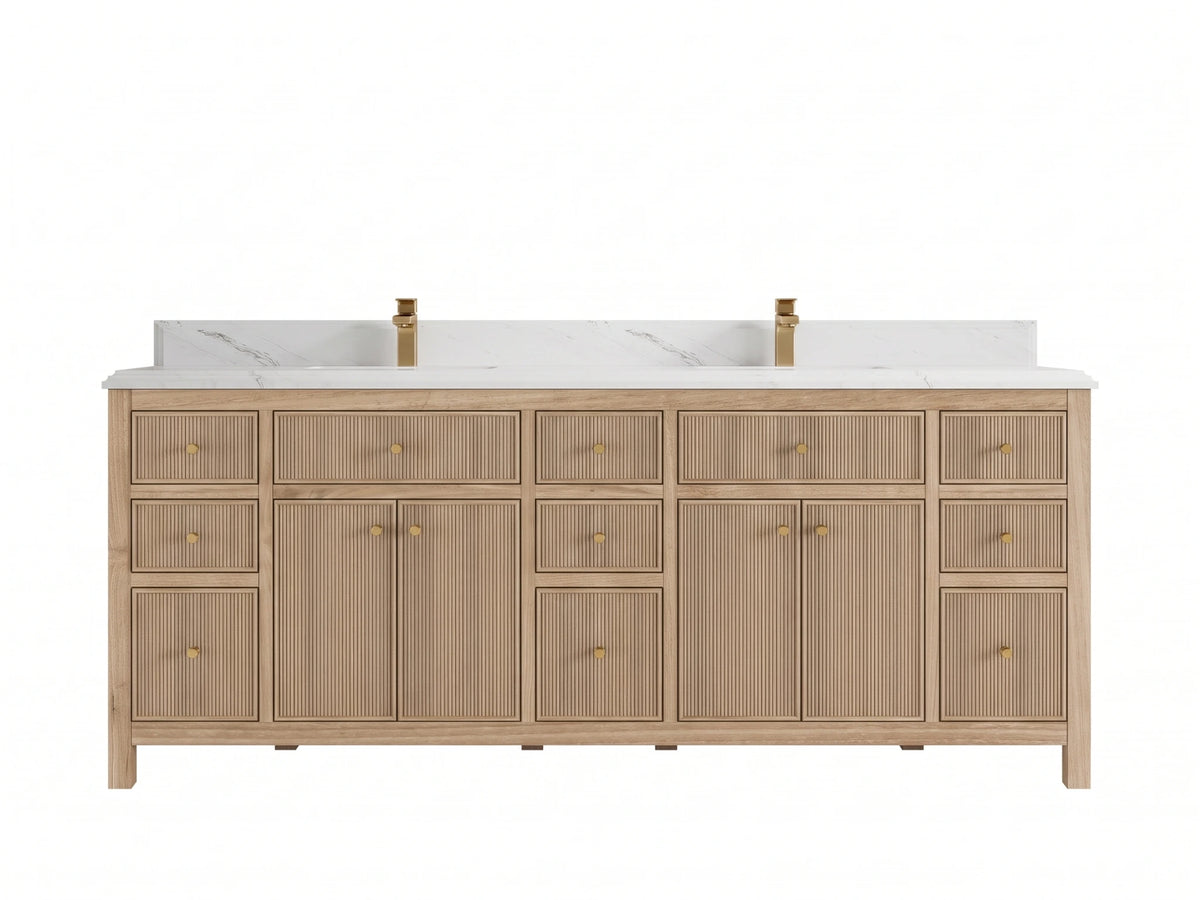 Sonoma Reeded Teak Wood 84 in. W x 22 in. D Double Sink Bathroom Vanity