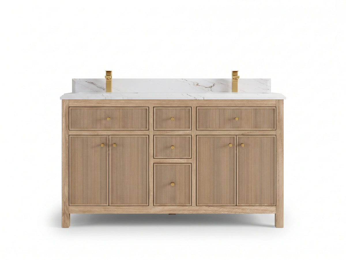 Sonoma Reeded Teak Wood 60 in. W x 22 in. D Double Sink Bathroom Vanity