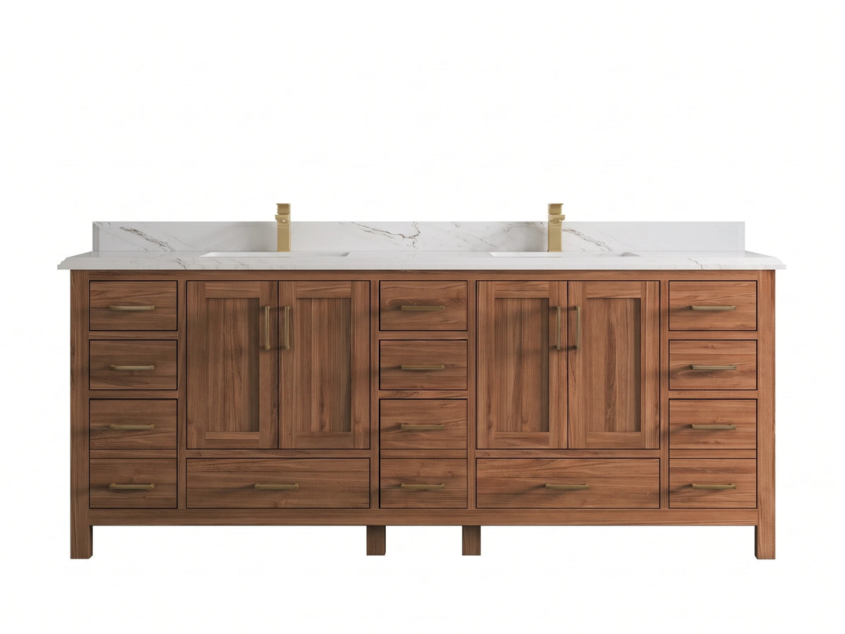 Malibu Teak Wood 84 in. W x 22 in. D Double Sink Bathroom Vanity