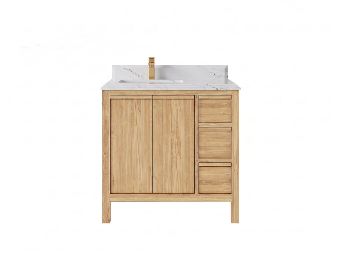 Elizabeth Teak Wood 36 in. W x 22 in. D Left Offset Sink Bathroom Vanity