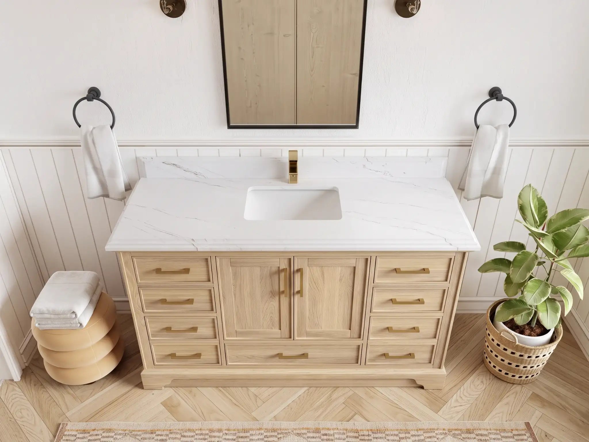 Charlotte White Oak 60 in. W x 22 in. D Single Sink Bathroom Vanity