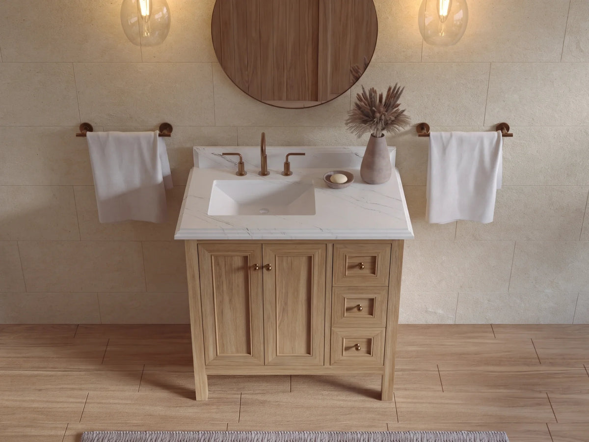Nashville Teak Wood 36 in. W x 22 in. D Left Offset Sink Bathroom Vanity