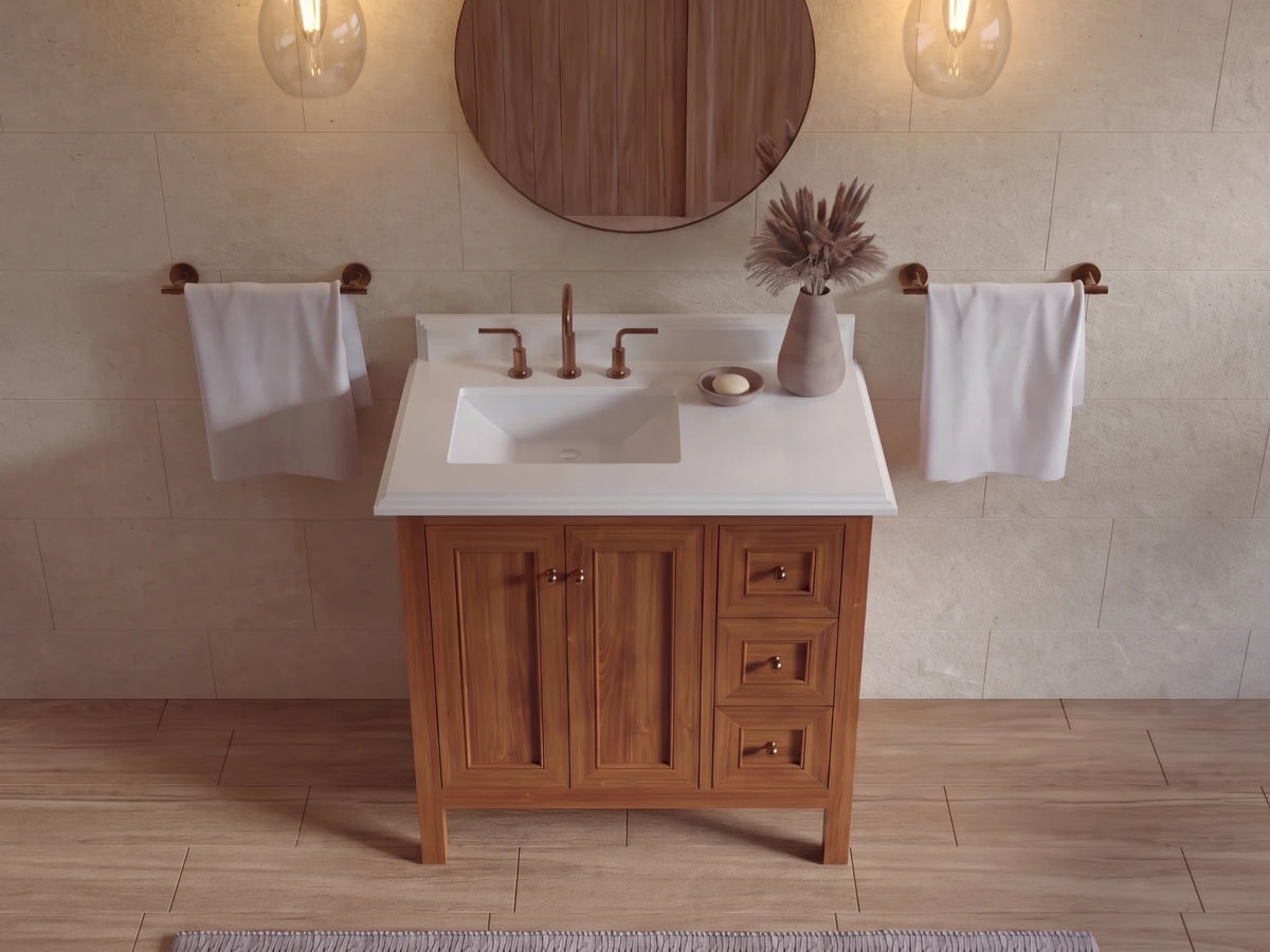 Nashville Teak Wood 36 in. W x 22 in. D Left Offset Sink Bathroom Vanity