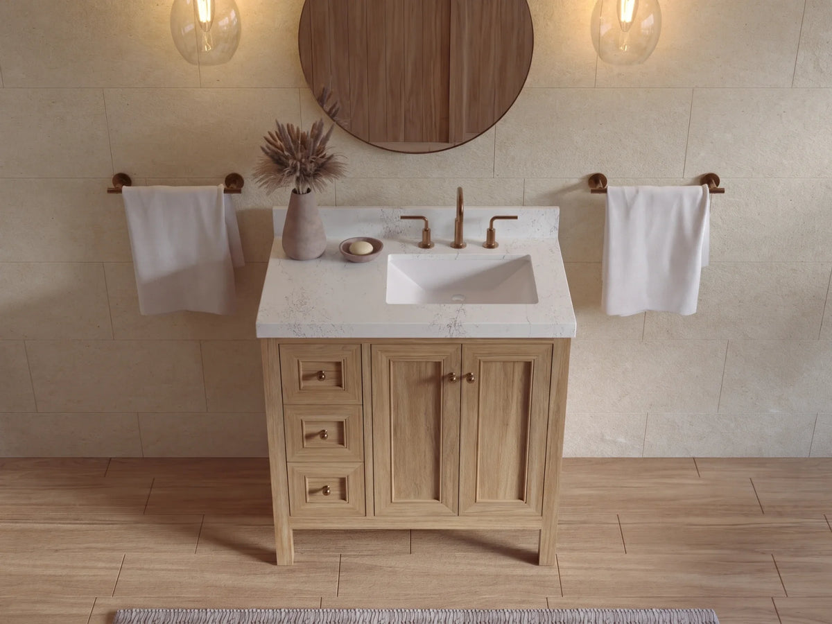Nashville Teak Wood 36 in. W x 22 in. D Right Offset Sink Bathroom Vanity