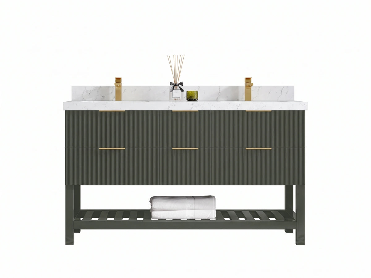 Catalina 60 in W x 22 in D Free Standing Reeded Double Sink Bathroom Vanity
