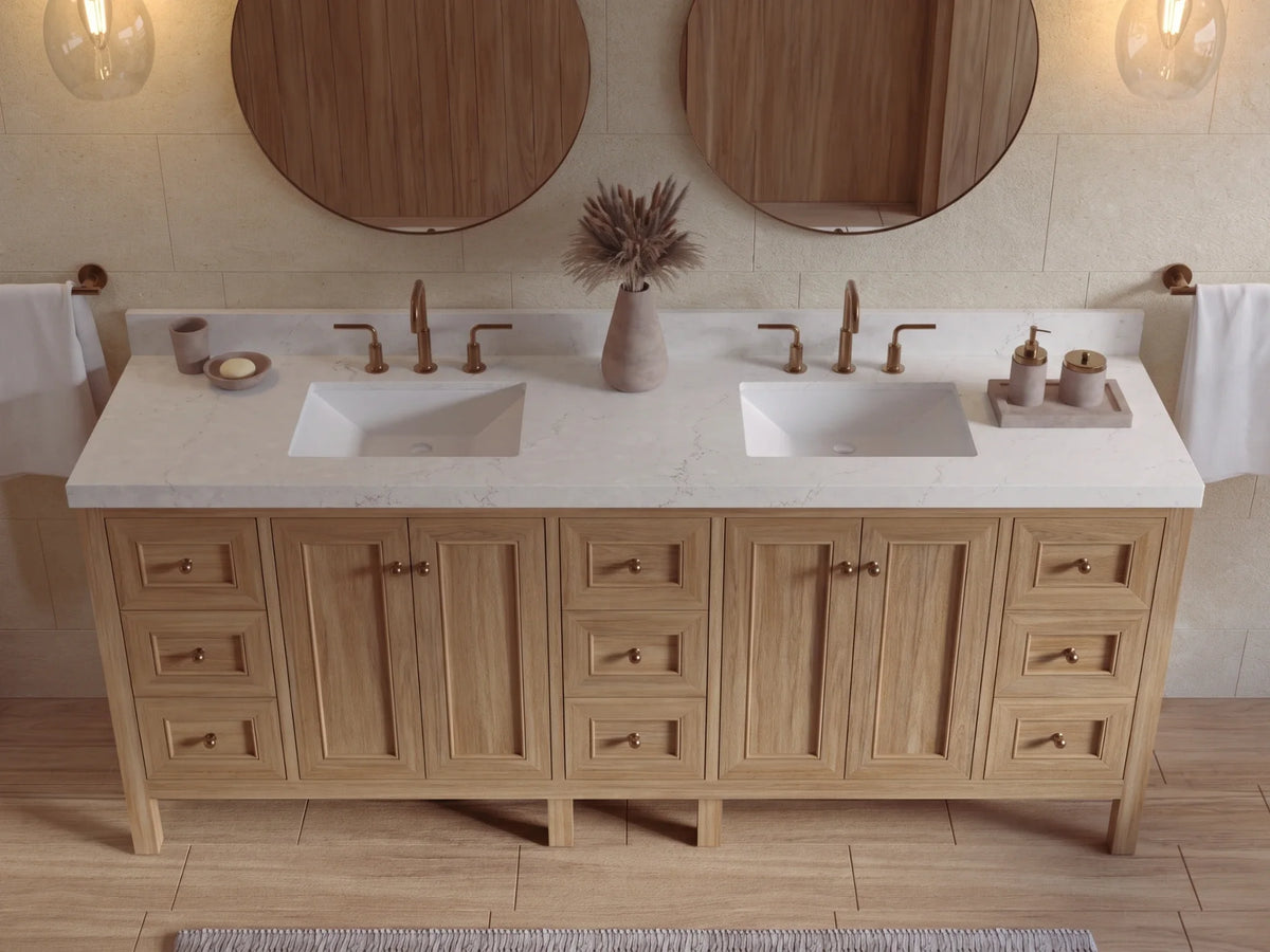 Nashville Teak Wood 84 in. W x 22 in. D Double Sink Bathroom Vanity