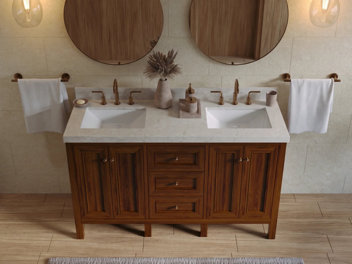 Nashville Teak Wood 60 in. W x 22 in. D Double Sink Bathroom Vanity
