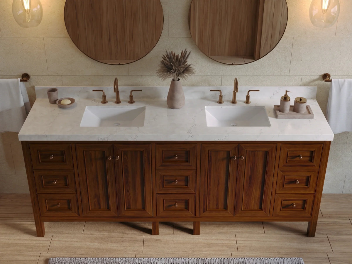 Nashville Teak Wood 84 in. W x 22 in. D Double Sink Bathroom Vanity