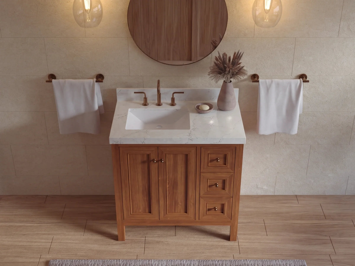 Nashville Teak Wood 36 in. W x 22 in. D Left Offset Sink Bathroom Vanity