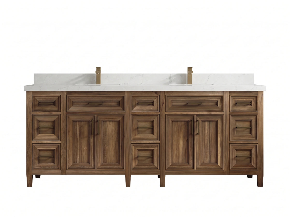 Santa Monica Teak Wood 84 in. W x 22 in. D Double Sink Bathroom Vanity