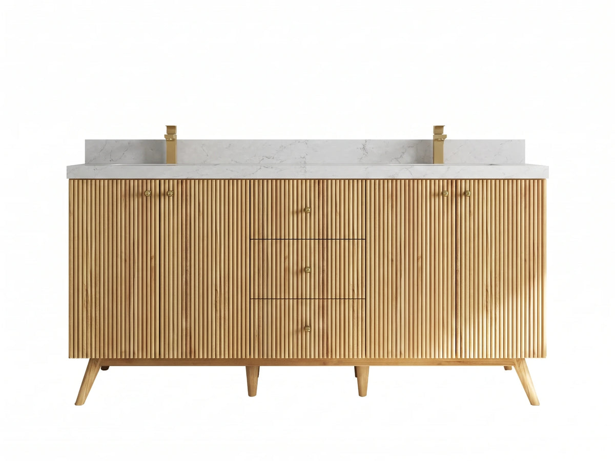Pasadena Teak Wood 72 in. W x 22 in. D Double Sink Bathroom Vanity