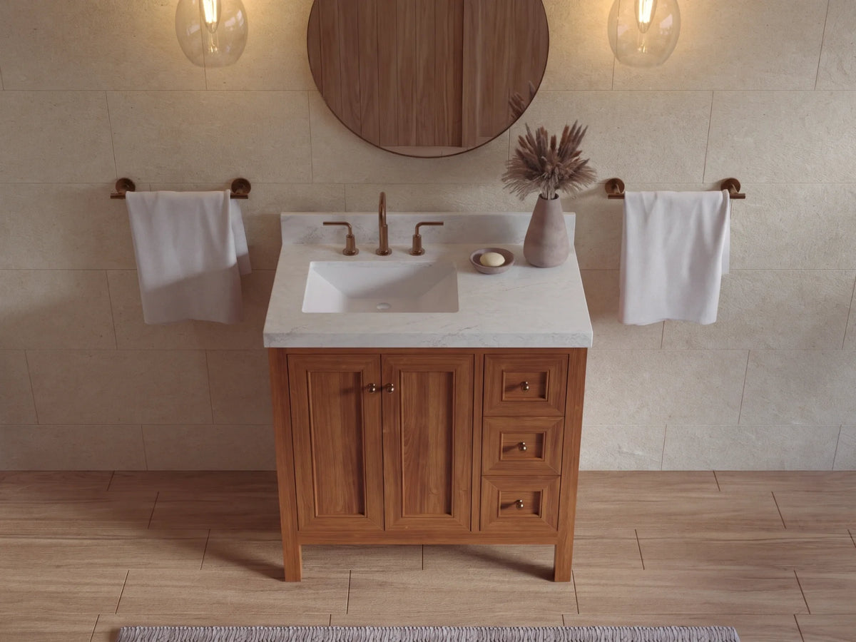 Nashville Teak Wood 36 in. W x 22 in. D Left Offset Sink Bathroom Vanity
