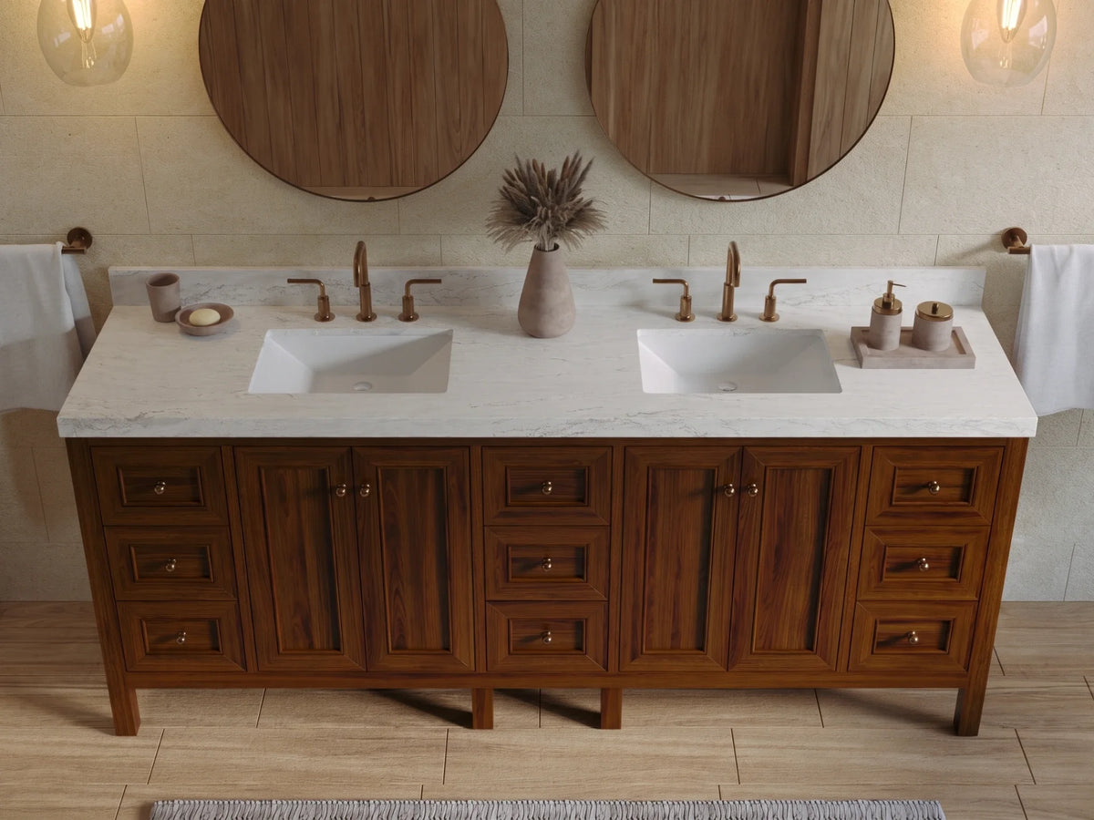 Nashville Teak Wood 84 in. W x 22 in. D Double Sink Bathroom Vanity