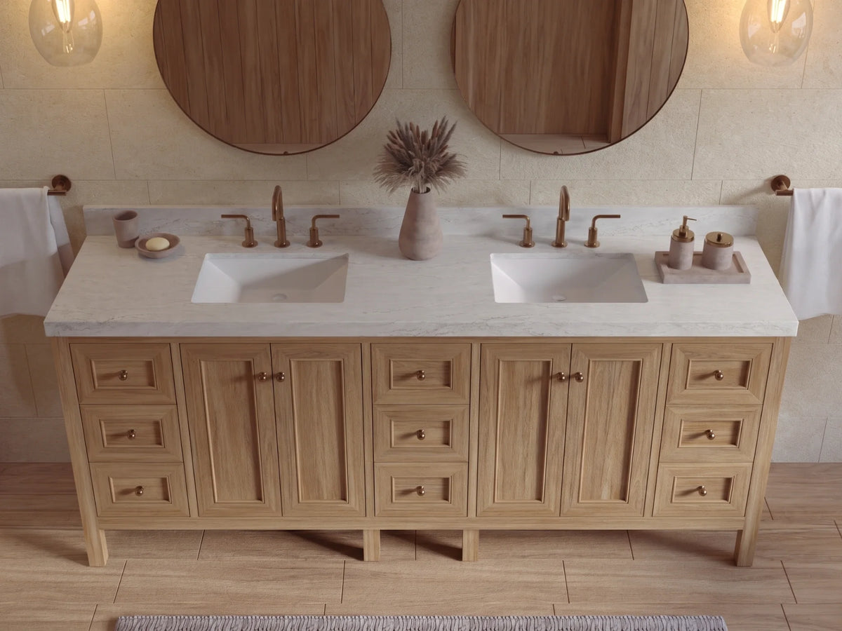 Nashville Teak Wood 84 in. W x 22 in. D Double Sink Bathroom Vanity
