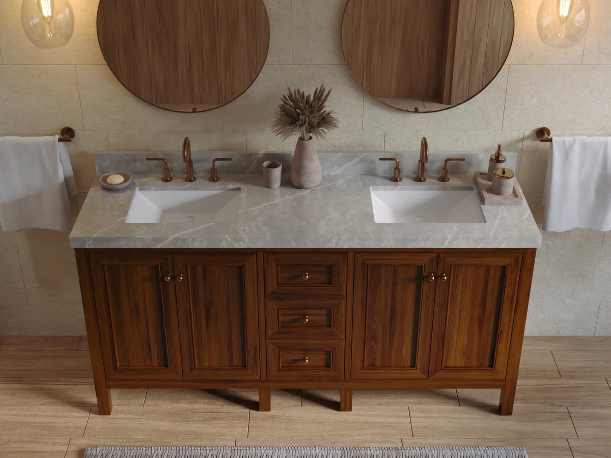 Nashville Teak Wood 72 in. W x 22 in. D Double Sink Bathroom Vanity