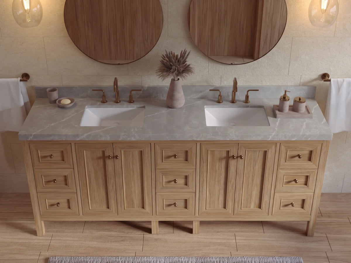 Nashville Teak Wood 84 in. W x 22 in. D Double Sink Bathroom Vanity