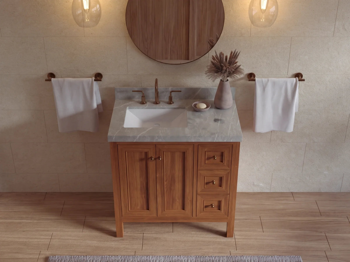Nashville Teak Wood 36 in. W x 22 in. D Left Offset Sink Bathroom Vanity