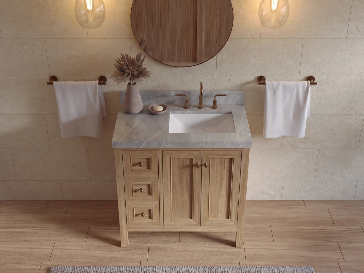 Nashville Teak Wood 36 in. W x 22 in. D Right Offset Sink Bathroom Vanity