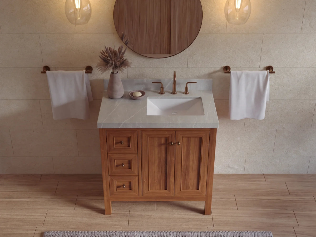 Nashville Teak Wood 36 in. W x 22 in. D Right Offset Sink Bathroom Vanity
