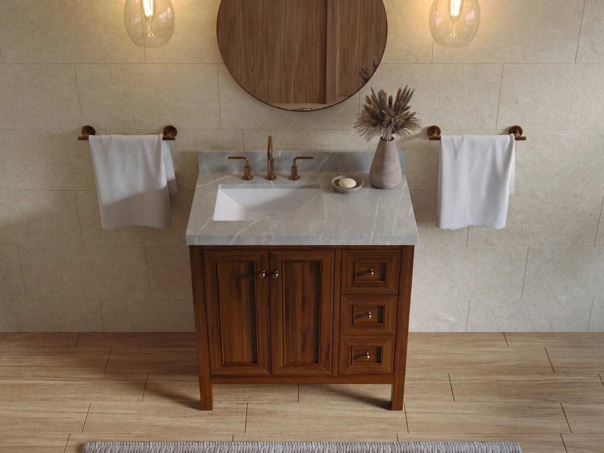 Nashville Teak Wood 36 in. W x 22 in. D Left Offset Sink Bathroom Vanity