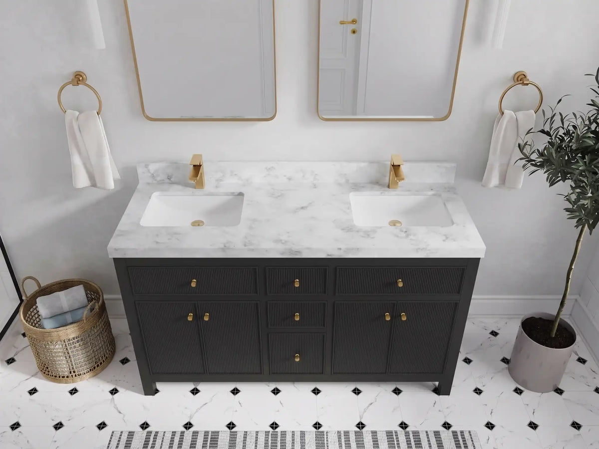 Sonoma 60 in W x 22 in D Free Standing Reeded Double Sink Bathroom Vanity