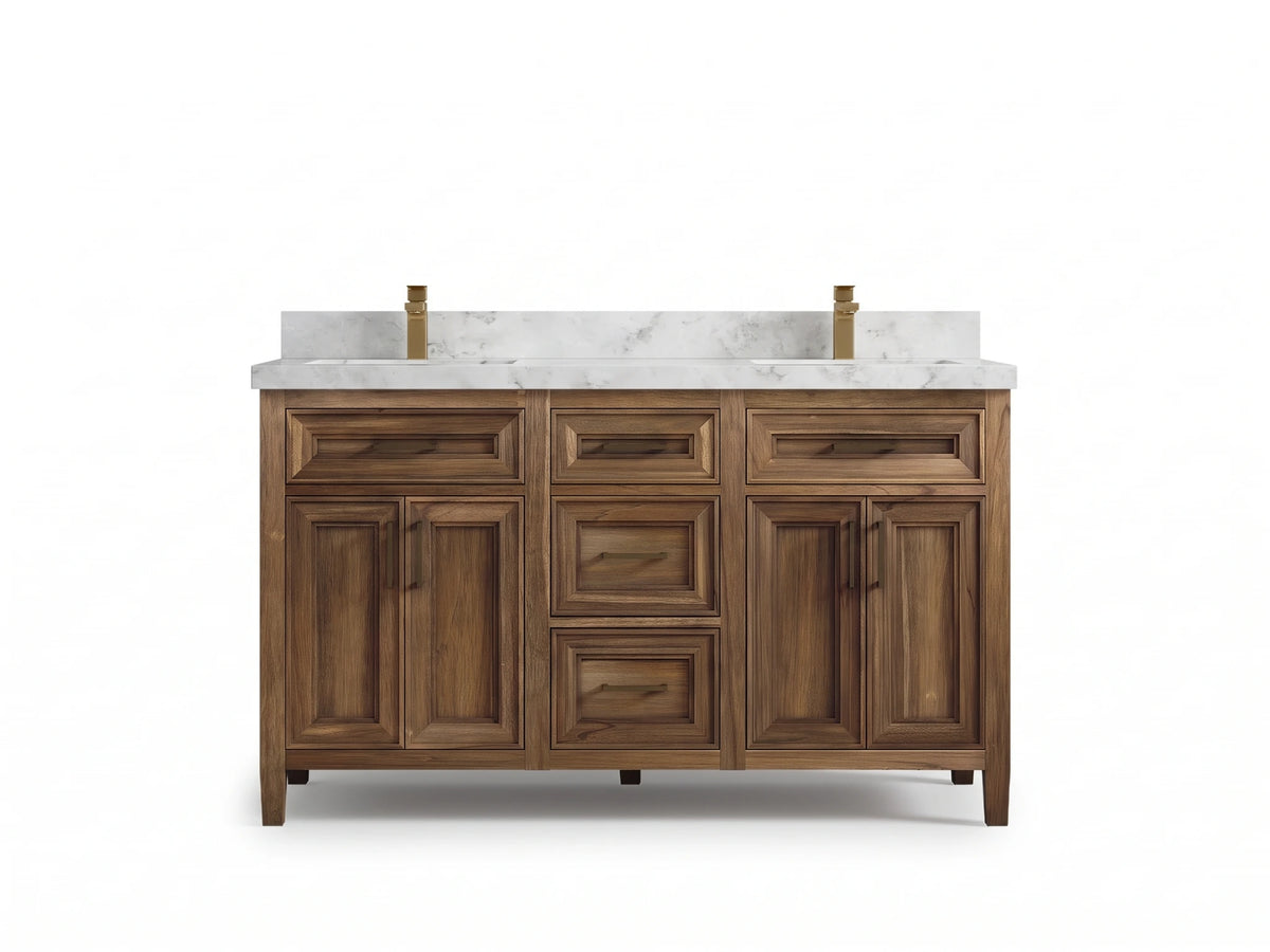 Santa Monica Teak Wood 60 in. W x 22 in. D Double Sink Bathroom Vanity