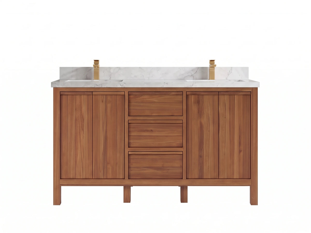 Elizabeth Teak Wood 60 in. W x 22 in. D Double Sink Bathroom Vanity