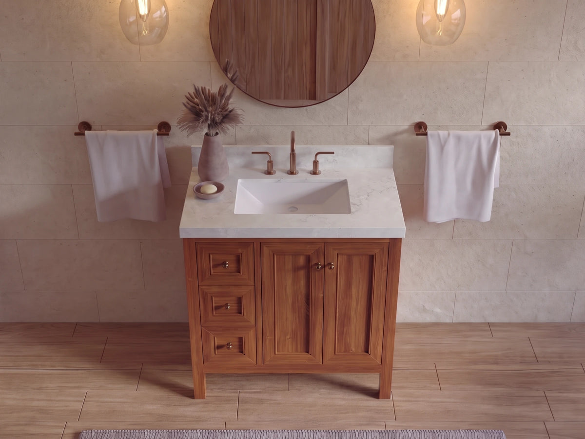Nashville 36 in. W x 22 in. D Center Sink Teak Wood Bathroom Vanity