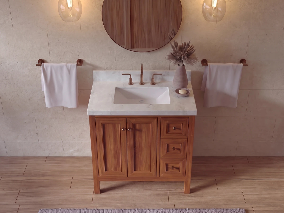 Nashville Teak Wood 36 in. W x 22 in. D Center Sink Bathroom Vanity