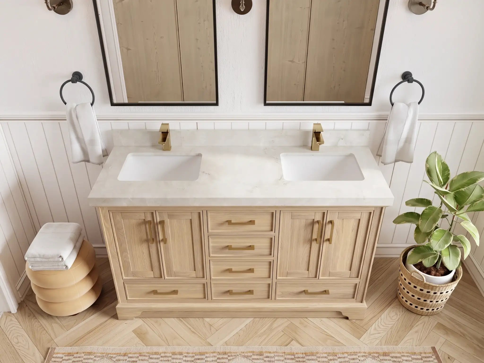 Charlotte White Oak 60 in. W x 22 in. D Double Sink Bathroom Vanity