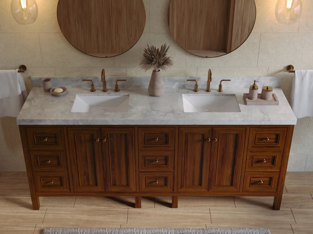 Nashville Teak Wood 84 in. W x 22 in. D Double Sink Bathroom Vanity